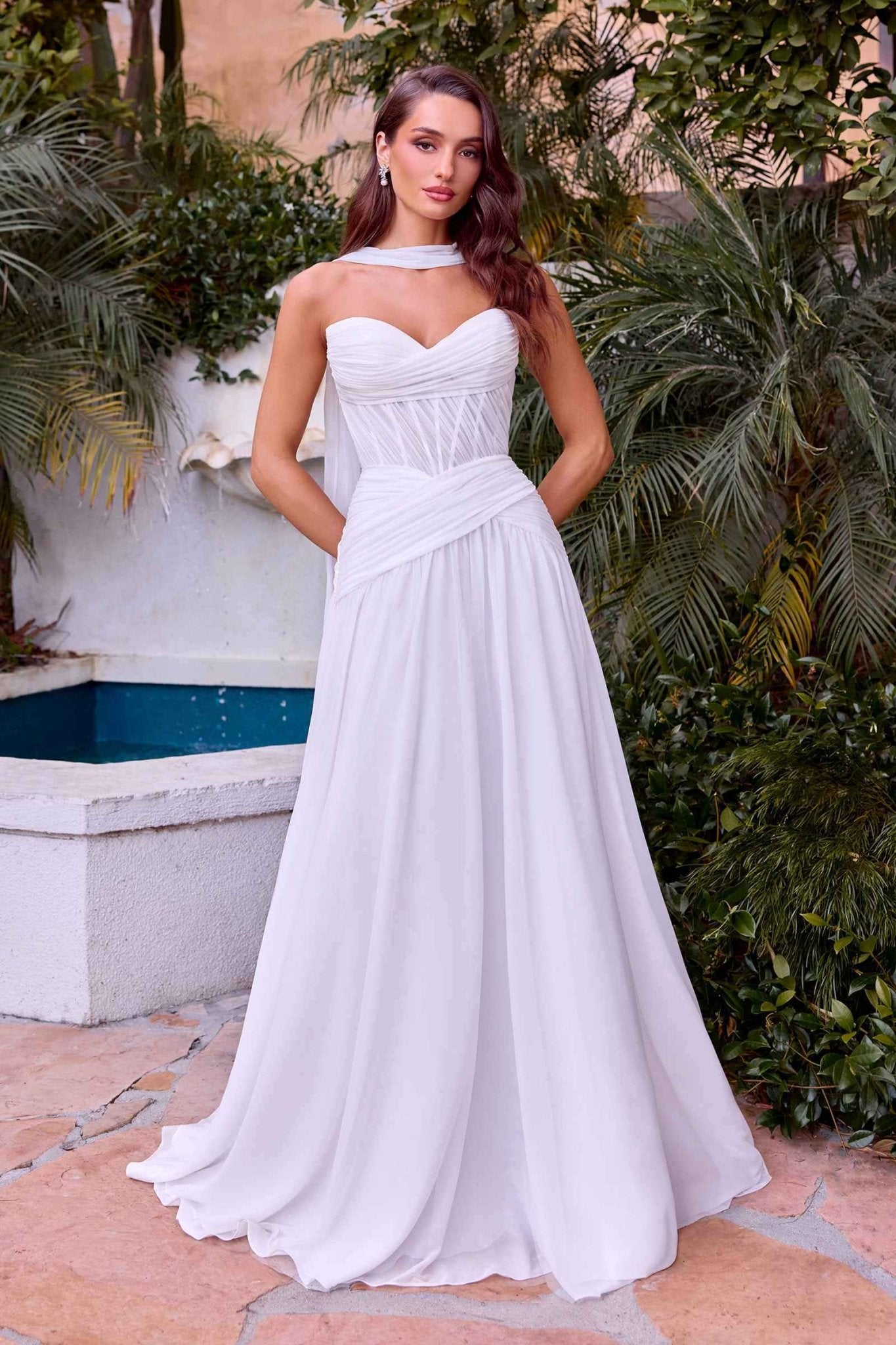 Ladivine CD395W Chiffon A-Line Strapless Wedding Dress - Luzilly Bridal & Apparel