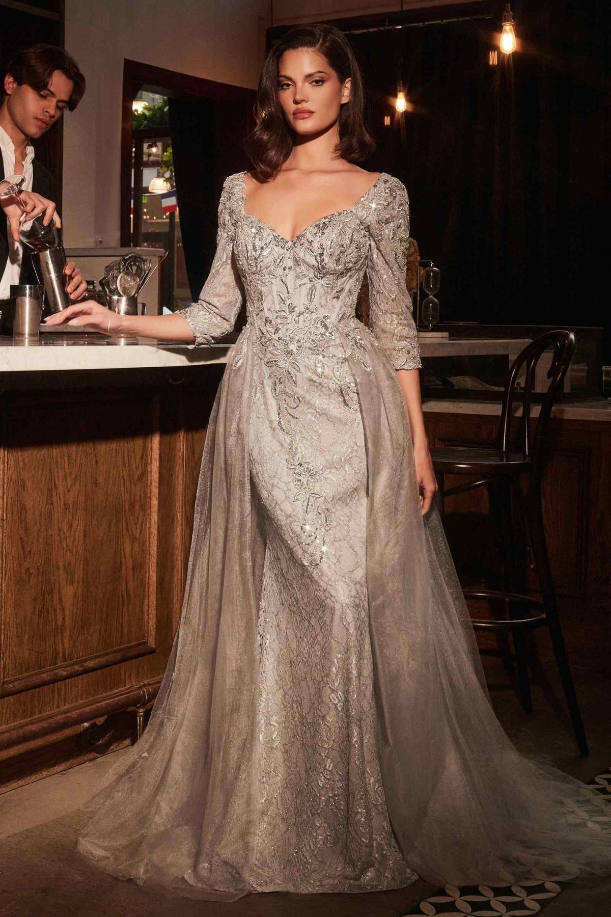 Ladivine CD749 Long Sleeve Lace Fitted Mother of the Bride Dress - Luzilly Bridal & Apparel