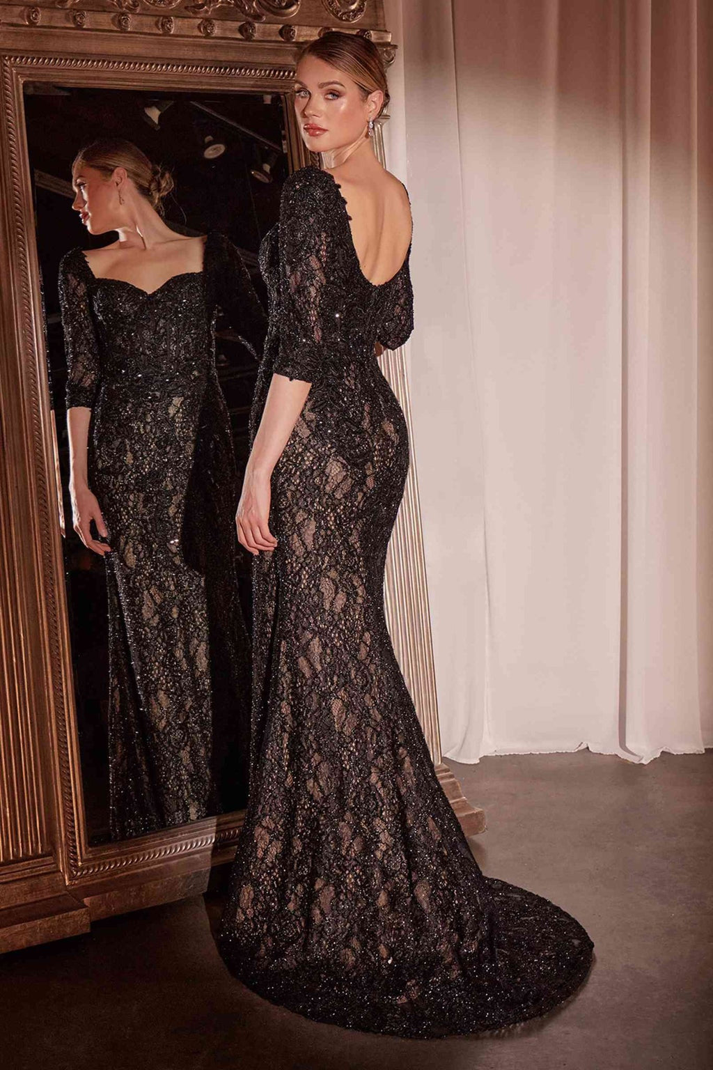 Ladivine CD749 Long Sleeve Lace Fitted Mother of the Bride Dress - Luzilly Bridal & Apparel