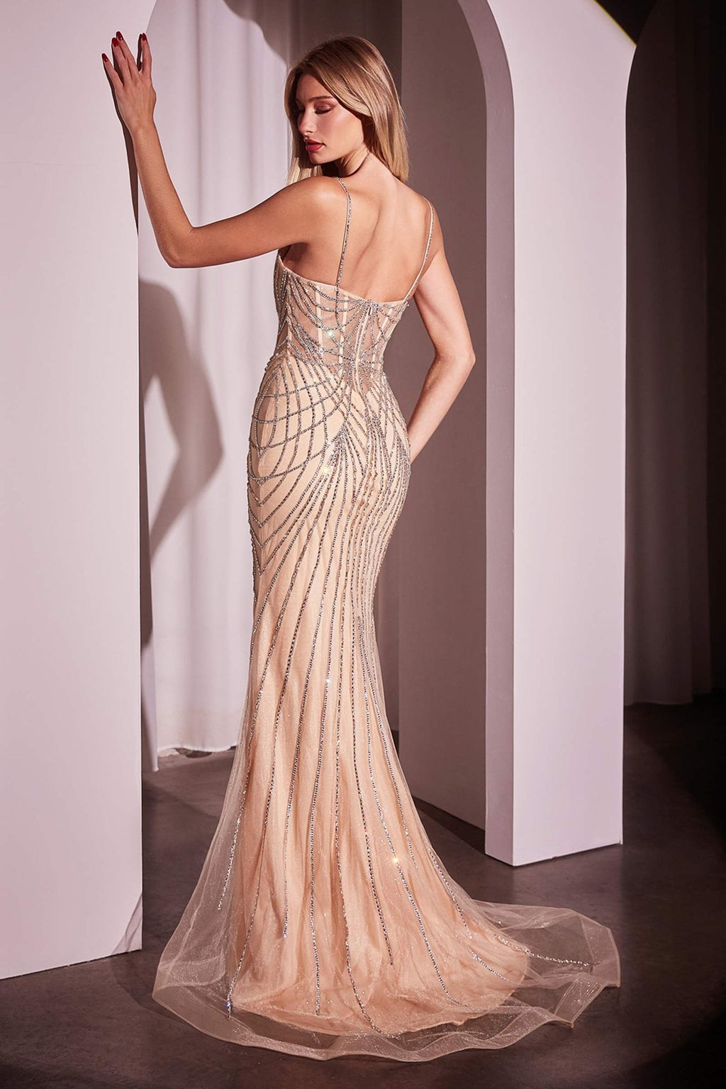 Ladivine CD766 Dress Fitted Pearl & Crystal Prom Gown - Luzilly Bridal & Apparel