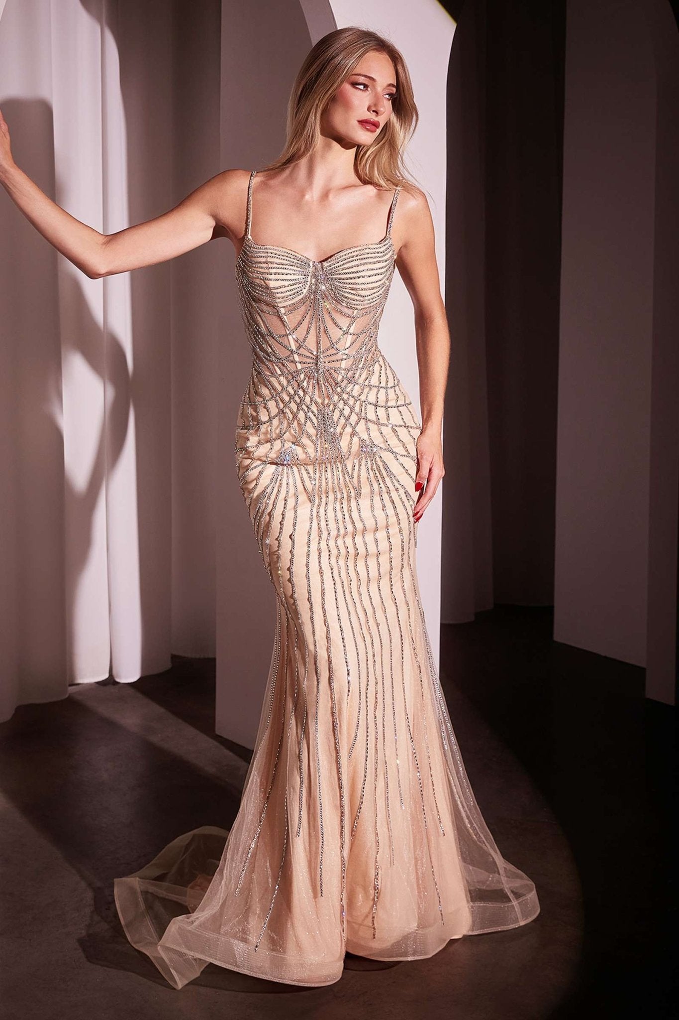 Ladivine CD766 Dress Fitted Pearl & Crystal Prom Gown - Luzilly Bridal & Apparel