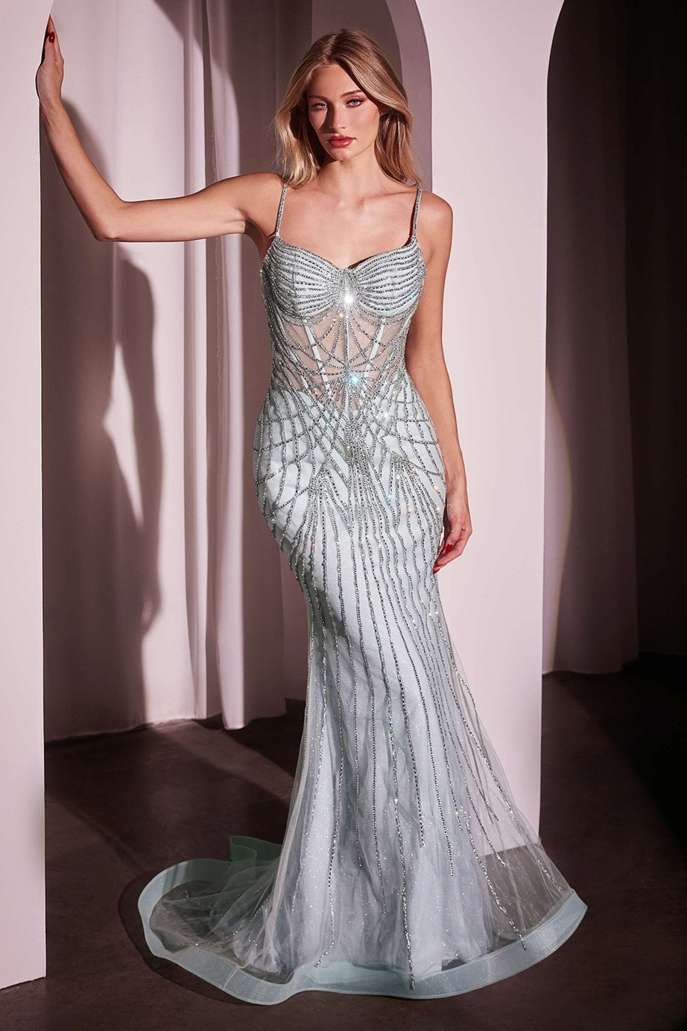 Ladivine CD766 Dress Fitted Pearl & Crystal Prom Gown - Luzilly Bridal & Apparel