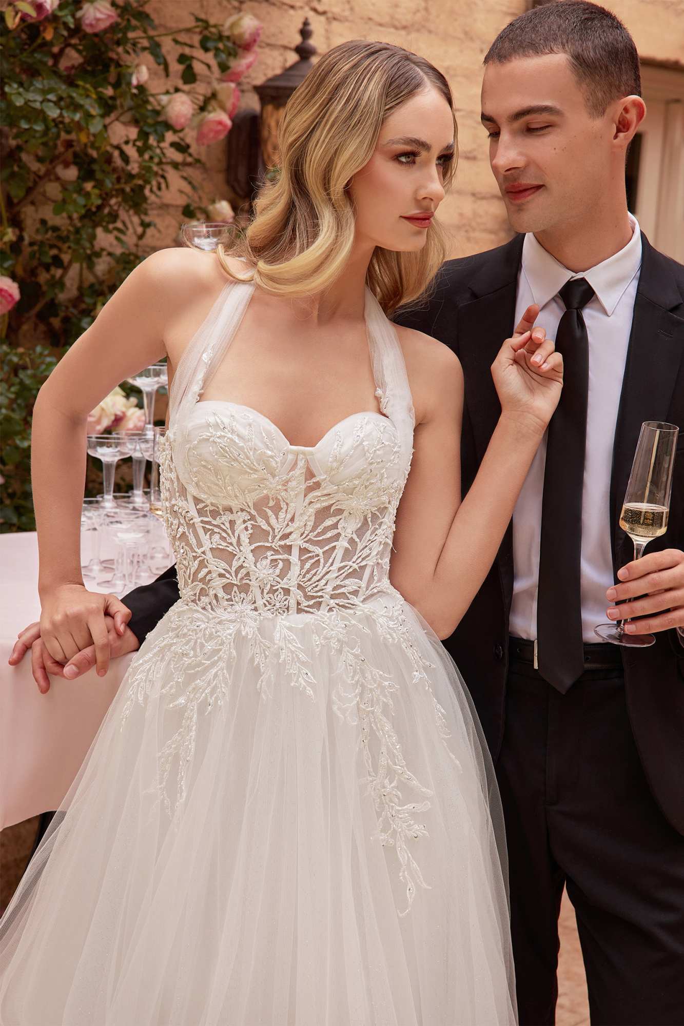 Ladivine CD827W Long Convertible Tulle Strap A-Line Wedding Ball Gown - Luzilly Bridal & Apparel