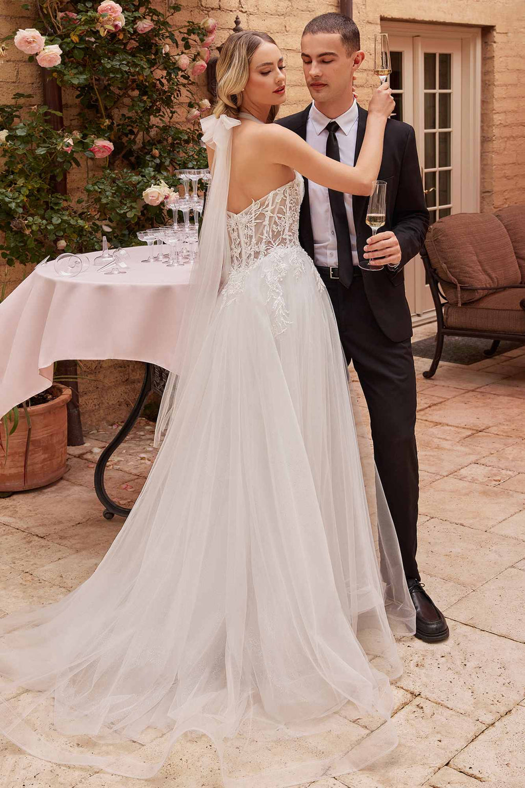 Ladivine CD827W Long Convertible Tulle Strap A-Line Wedding Ball Gown - Luzilly Bridal & Apparel
