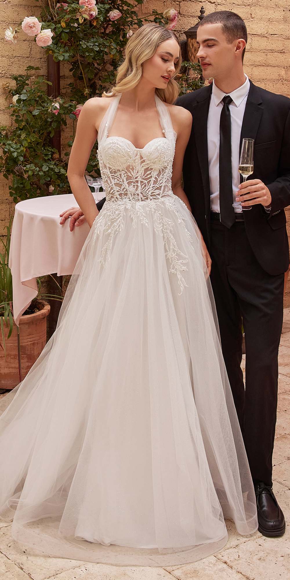Ladivine CD827W Long Convertible Tulle Strap A-Line Wedding Ball Gown - Luzilly Bridal & Apparel