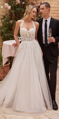 Ladivine CD827W Long Convertible Tulle Strap A-Line Wedding Ball Gown - Luzilly Bridal & Apparel