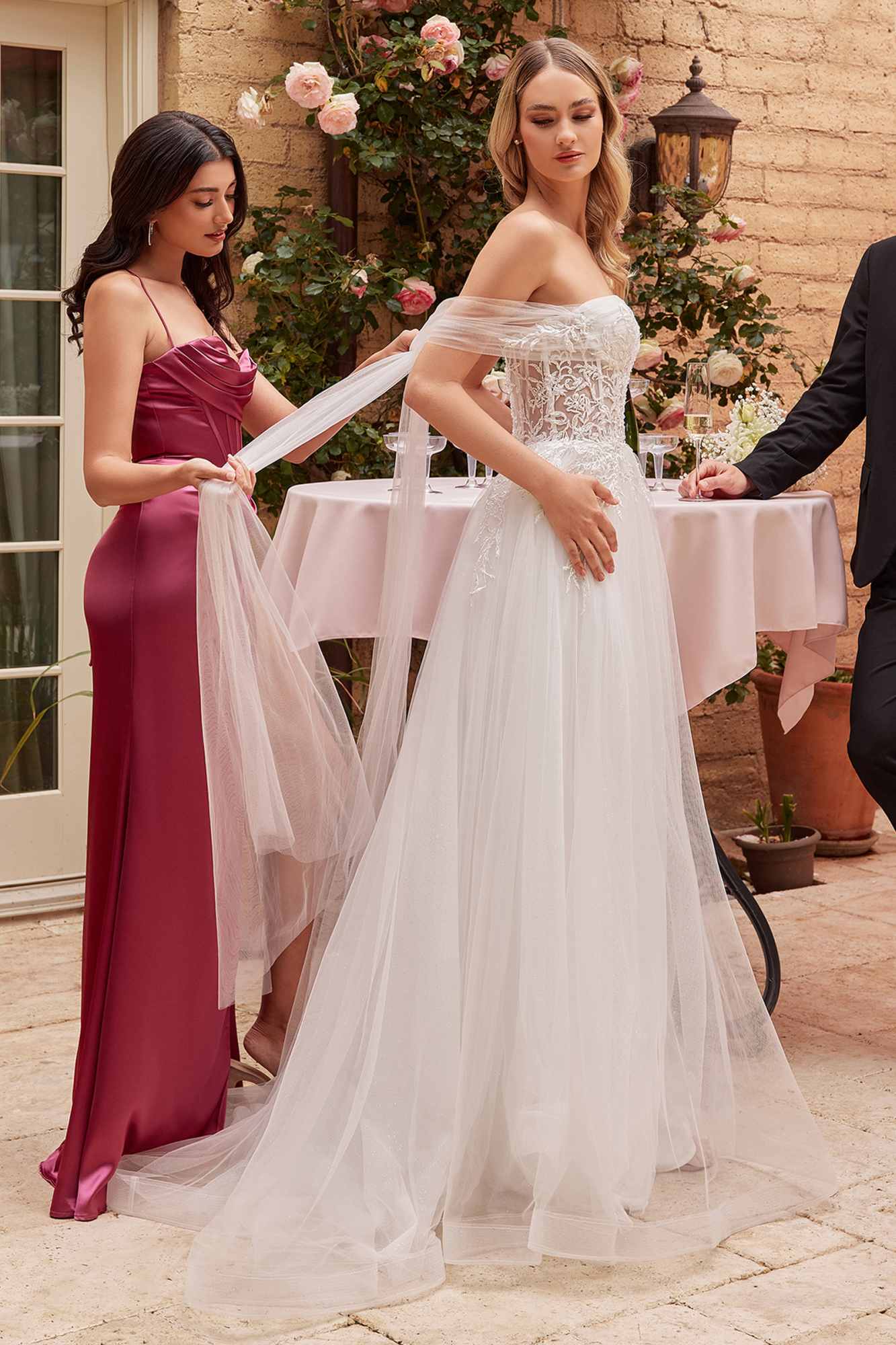 Ladivine CD827W Long Convertible Tulle Strap A-Line Wedding Ball Gown - Luzilly Bridal & Apparel