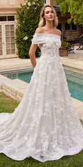 Ladivine CD860W Long Chapel Train Strapless A-Line Bridal Gown Removable Shawl - Luzilly Bridal & Apparel