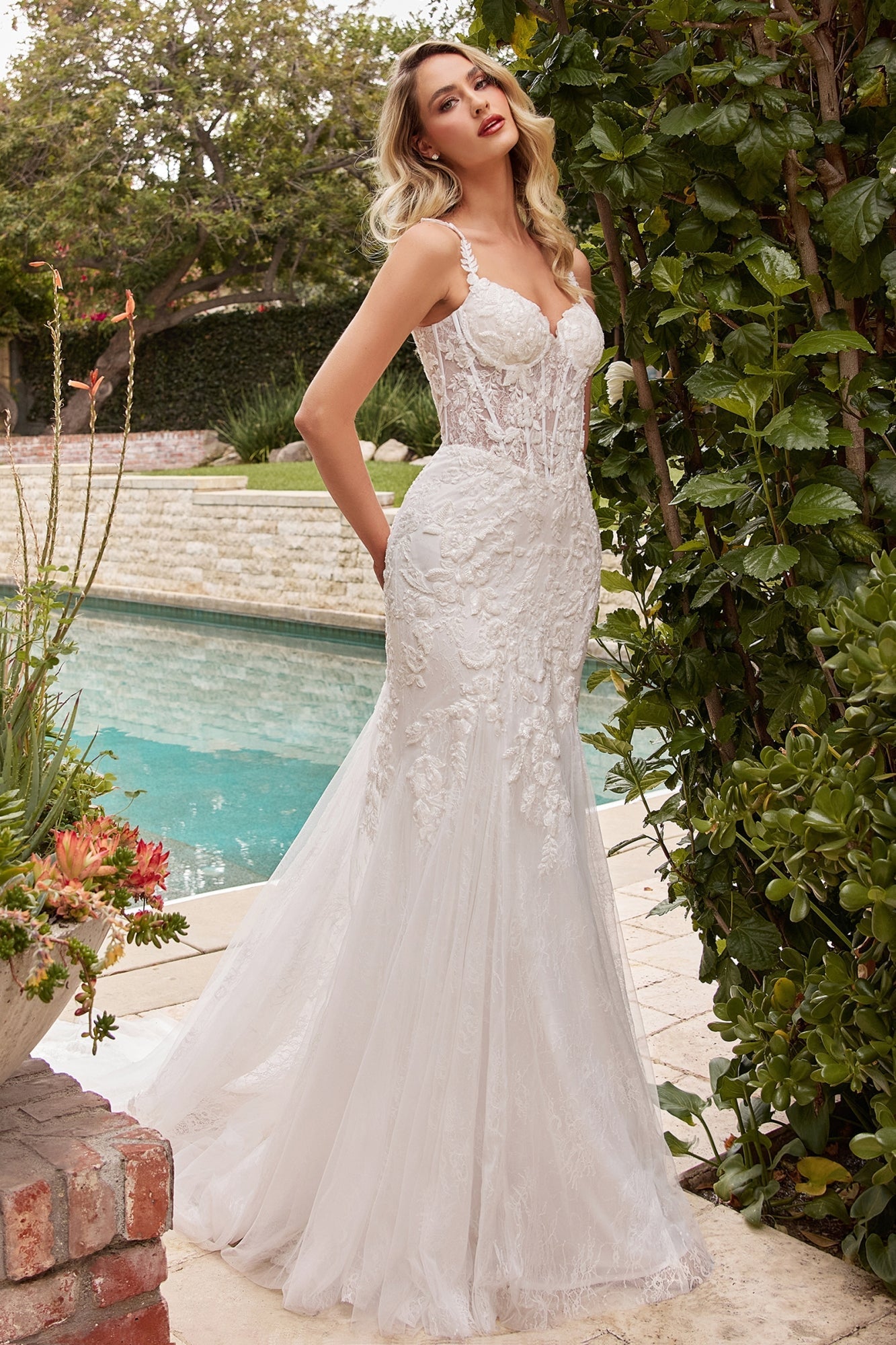 Ladivine CDS432W Chantilly Lace Mermaid Wedding Gown - Luzilly Bridal & Apparel