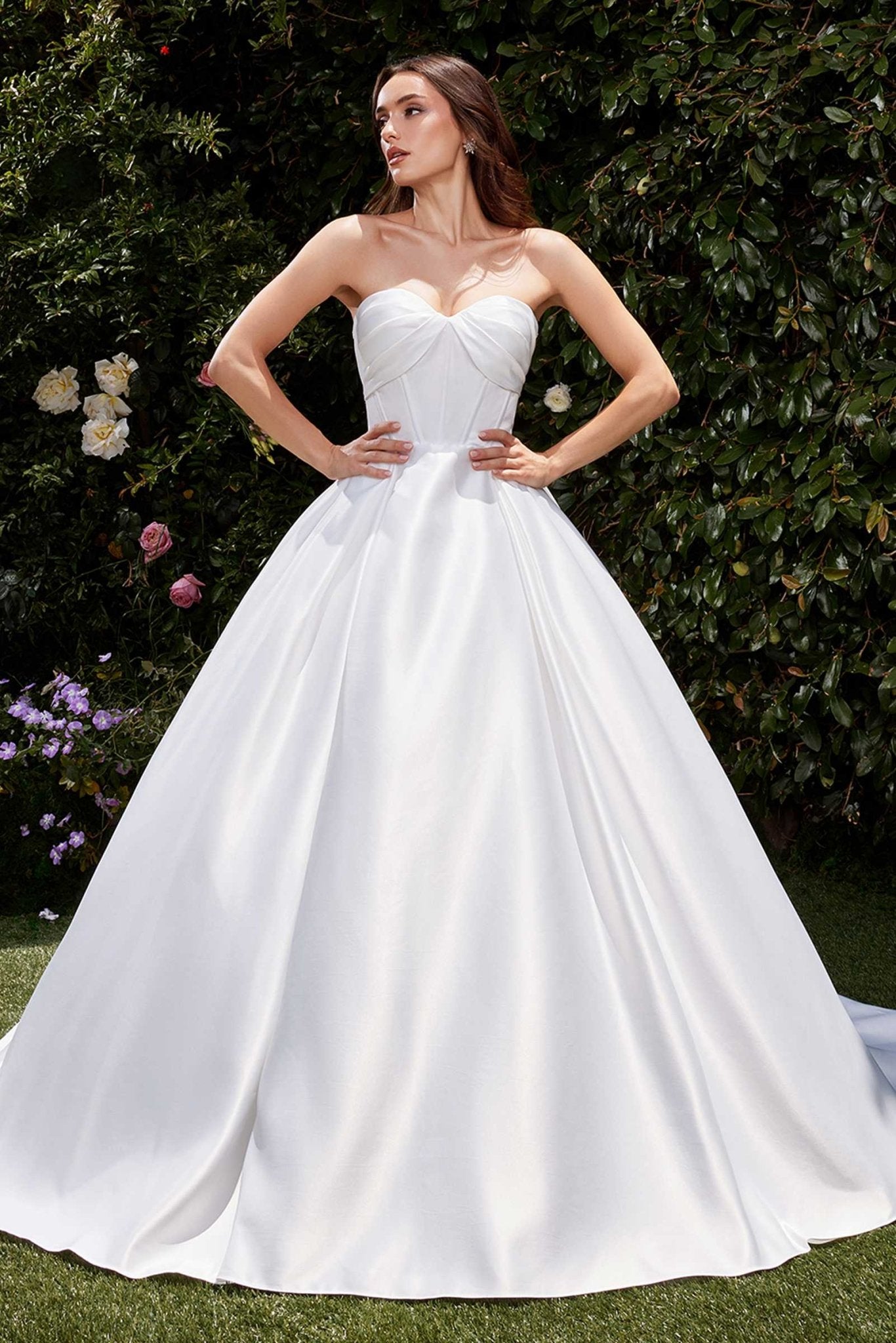 Ladivine CDS512W Dress Strapless Satin Bridal A-Line Ball Gown - Luzilly Bridal & Apparel