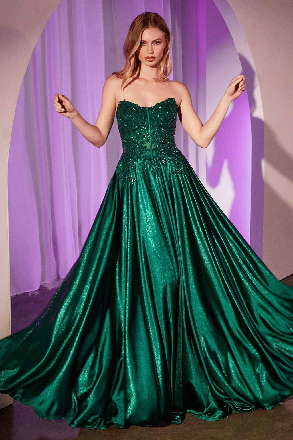 Ladivine CDS525 Dress Off The Shoulder Lace & Satin A-Line Prom Gown - Luzilly Bridal & Apparel