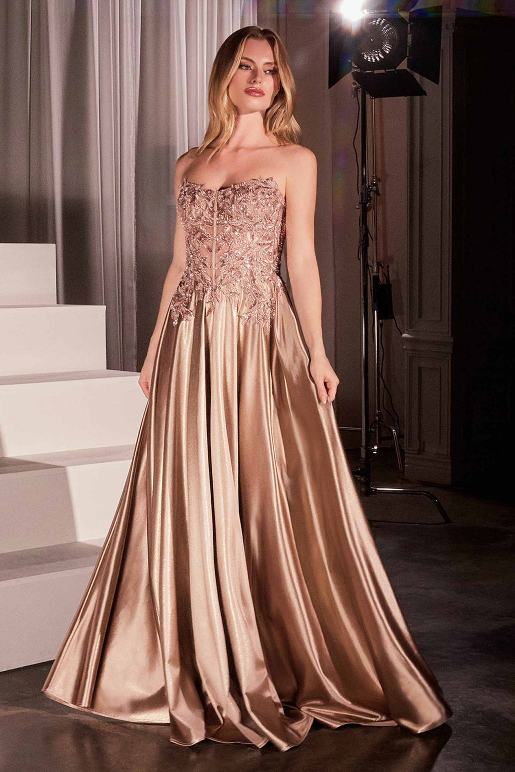 Ladivine CDS525 Dress Off The Shoulder Lace & Satin A-Line Prom Gown - Luzilly Bridal & Apparel