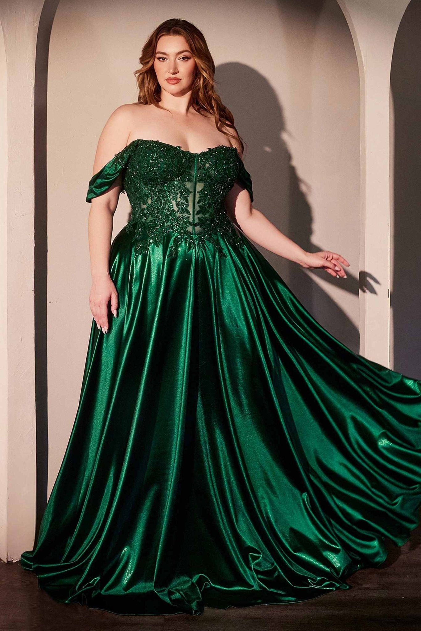 Ladivine CDS525 Dress Off The Shoulder Lace & Satin A-Line Prom Gown - Luzilly Bridal & Apparel