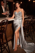 Ladivine CDS530 Strapless Sweetheart Fitted Satin Prom Dress - Luzilly Bridal & Apparel