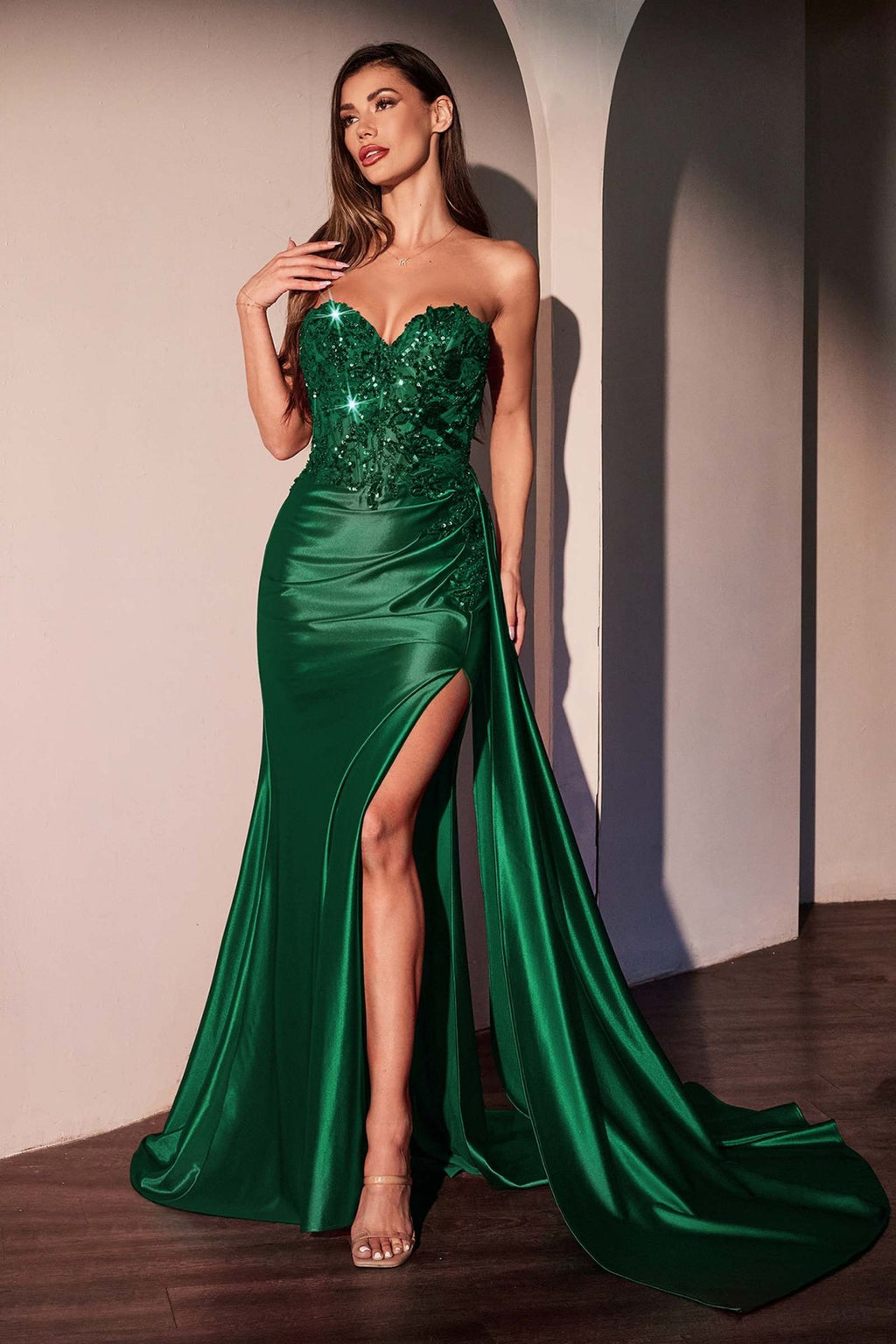 Ladivine CDS530 Strapless Sweetheart Fitted Satin Prom Dress - Luzilly Bridal & Apparel