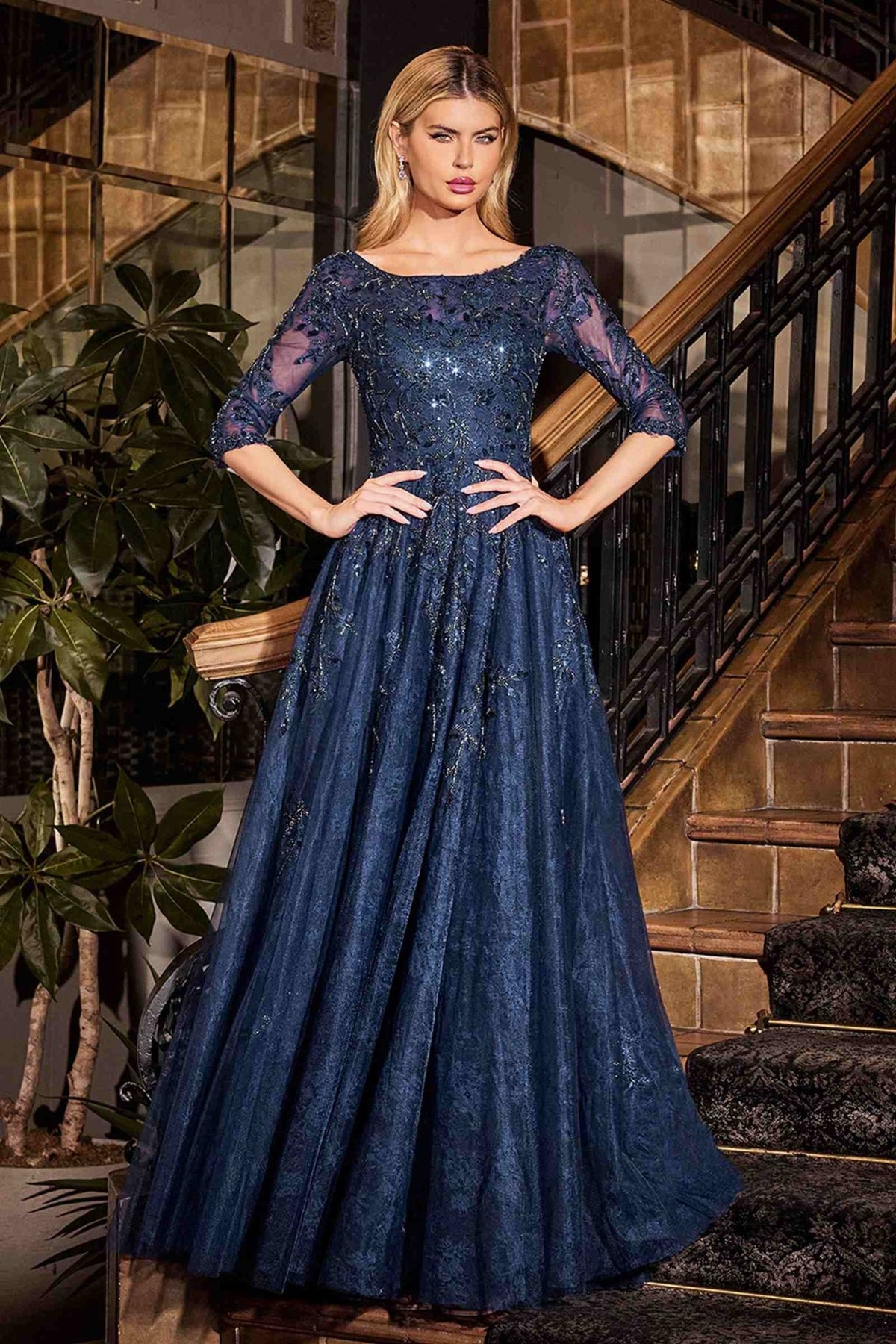 Ladivine CK2401 A-Line Lace & Tulle Modest Mother of the Bride Gown - Luzilly Bridal & Apparel