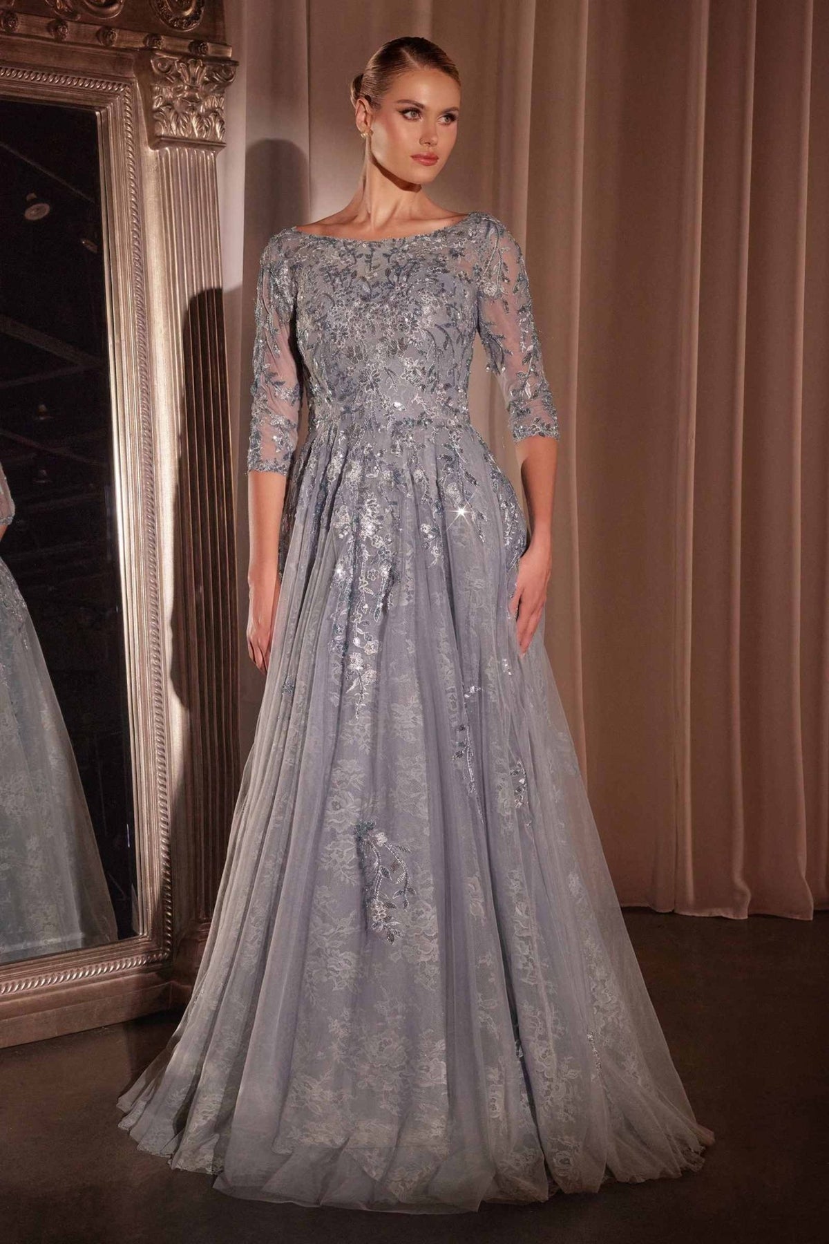 Ladivine CK2401 A-Line Lace & Tulle Modest Mother of the Bride Gown - Luzilly Bridal & Apparel