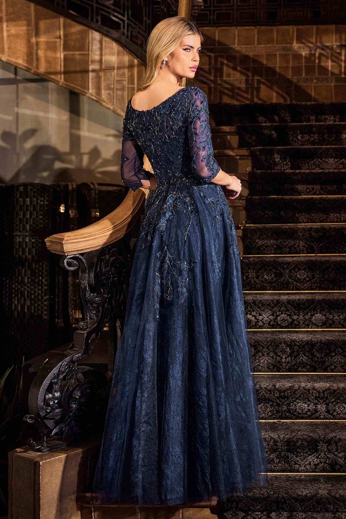 Ladivine CK2401 A-Line Lace & Tulle Modest Mother of the Bride Gown - Luzilly Bridal & Apparel