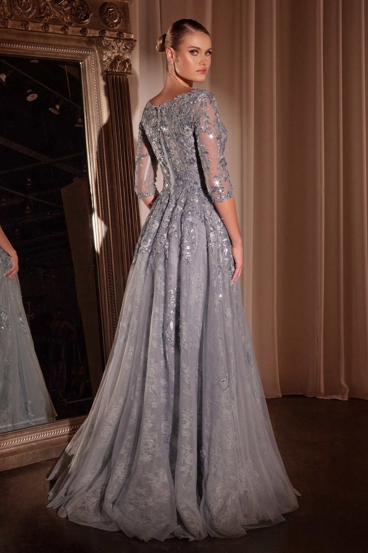 Ladivine CK2401 A-Line Lace & Tulle Modest Mother of the Bride Gown - Luzilly Bridal & Apparel