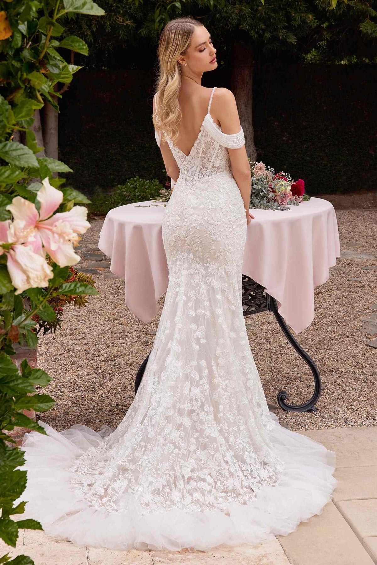 Ladivine CK703W Off The Shoulder Fitted Lace Bridal Gown - Luzilly Bridal & Apparel
