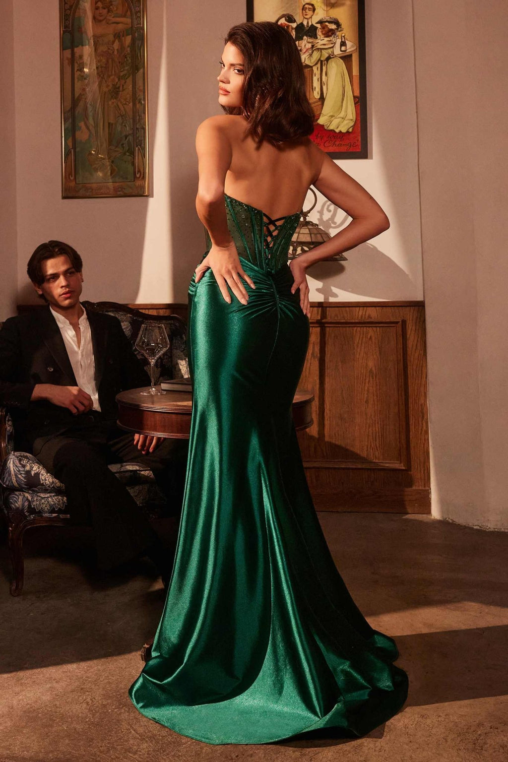 Ladivine CM378 Dress Strapless Satin Corset Prom Gown - Luzilly Bridal & Apparel