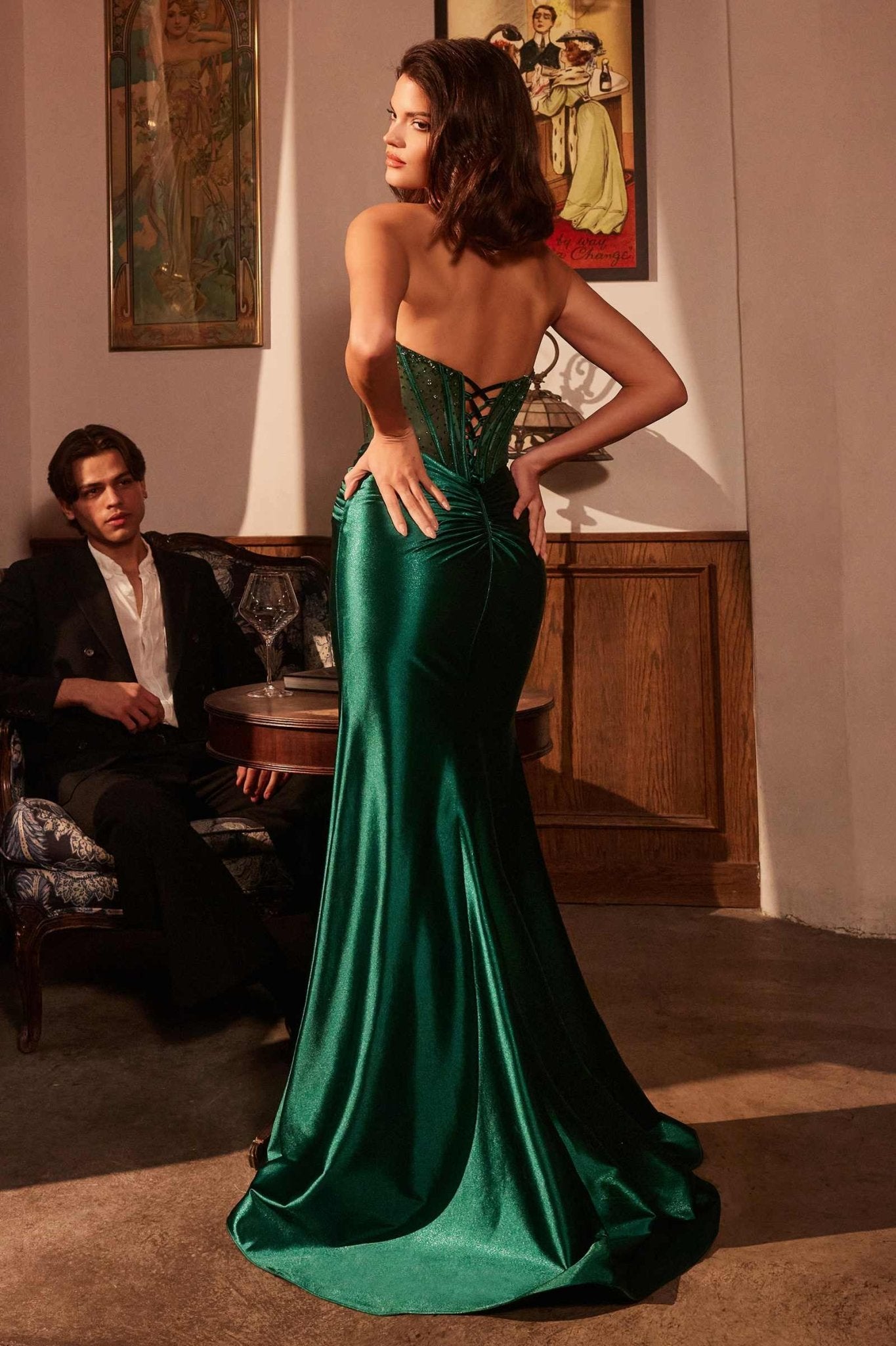 Ladivine CM378 Dress Strapless Satin Corset Prom Gown - Luzilly Bridal & Apparel
