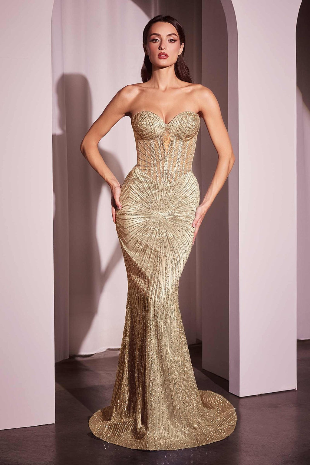 Ladivine J871 Long Sultry Fitted Strapless Embellished Prom Gown - Luzilly Bridal & Apparel