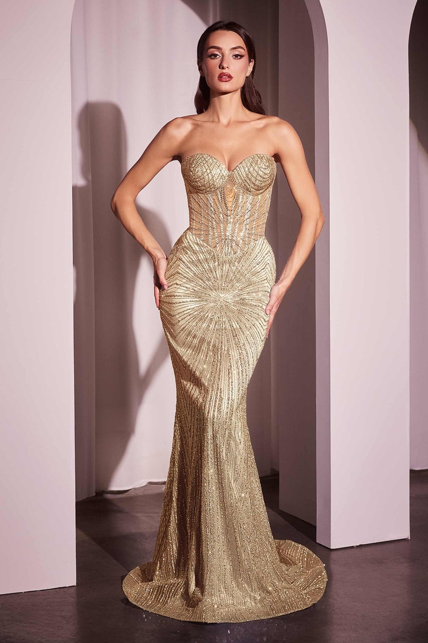 Ladivine J871 Long Sultry Fitted Strapless Embellished Prom Gown - Luzilly Bridal & Apparel