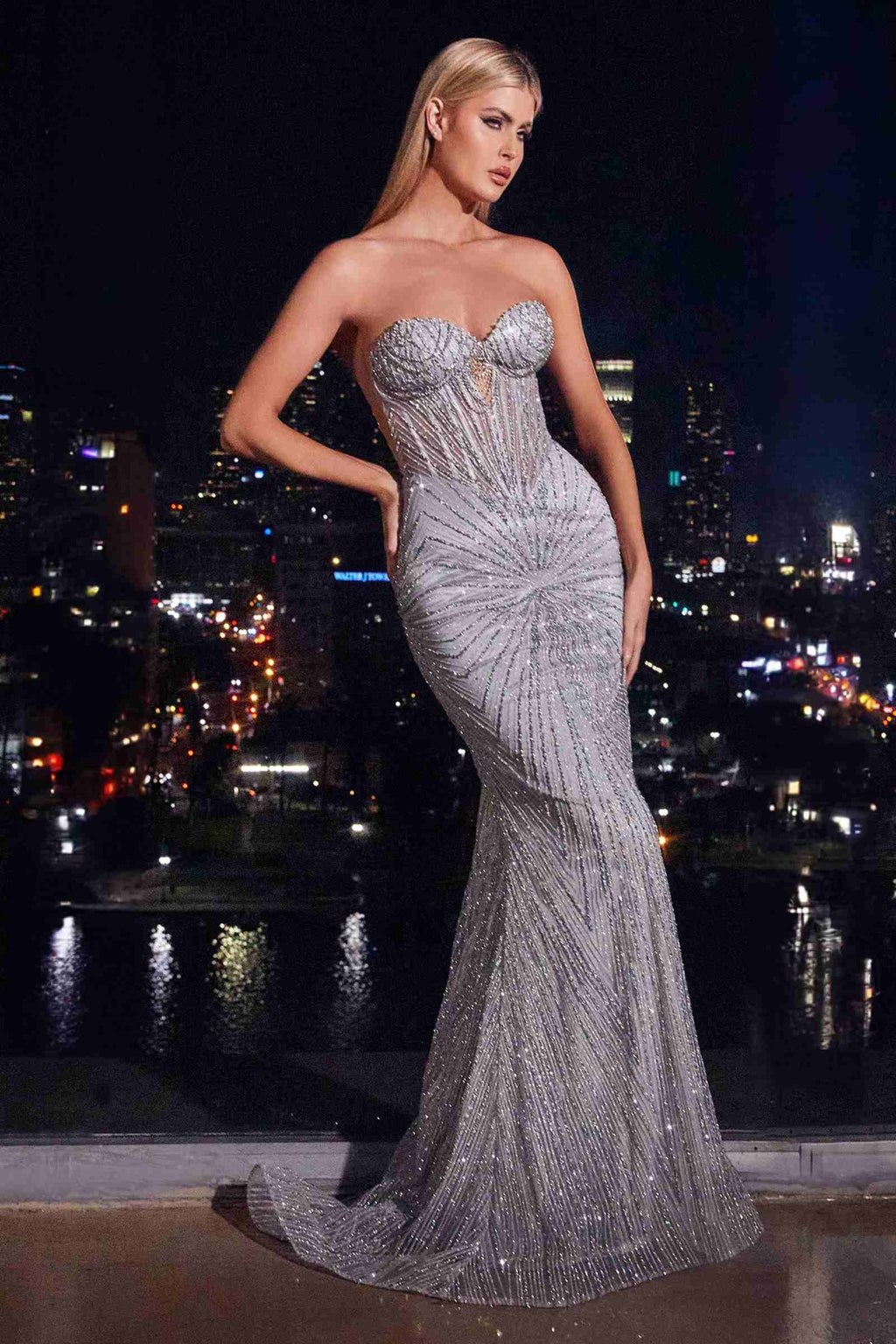 Ladivine J871 Long Sultry Fitted Strapless Embellished Prom Gown - Luzilly Bridal & Apparel
