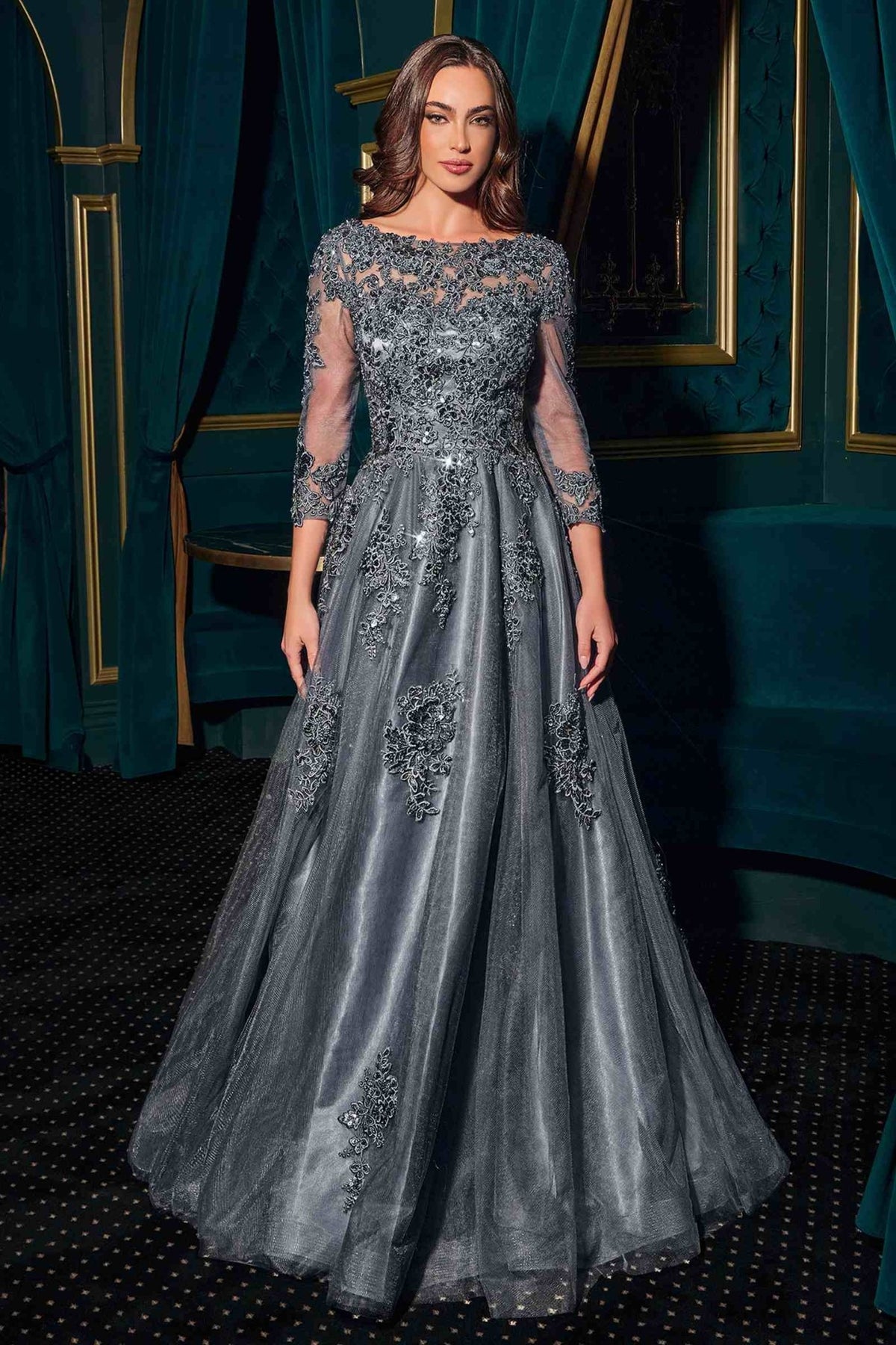 Ladivine J883 Mother of the Bride A-Line Ball Gown Long Sleeve - Luzilly Bridal & Apparel
