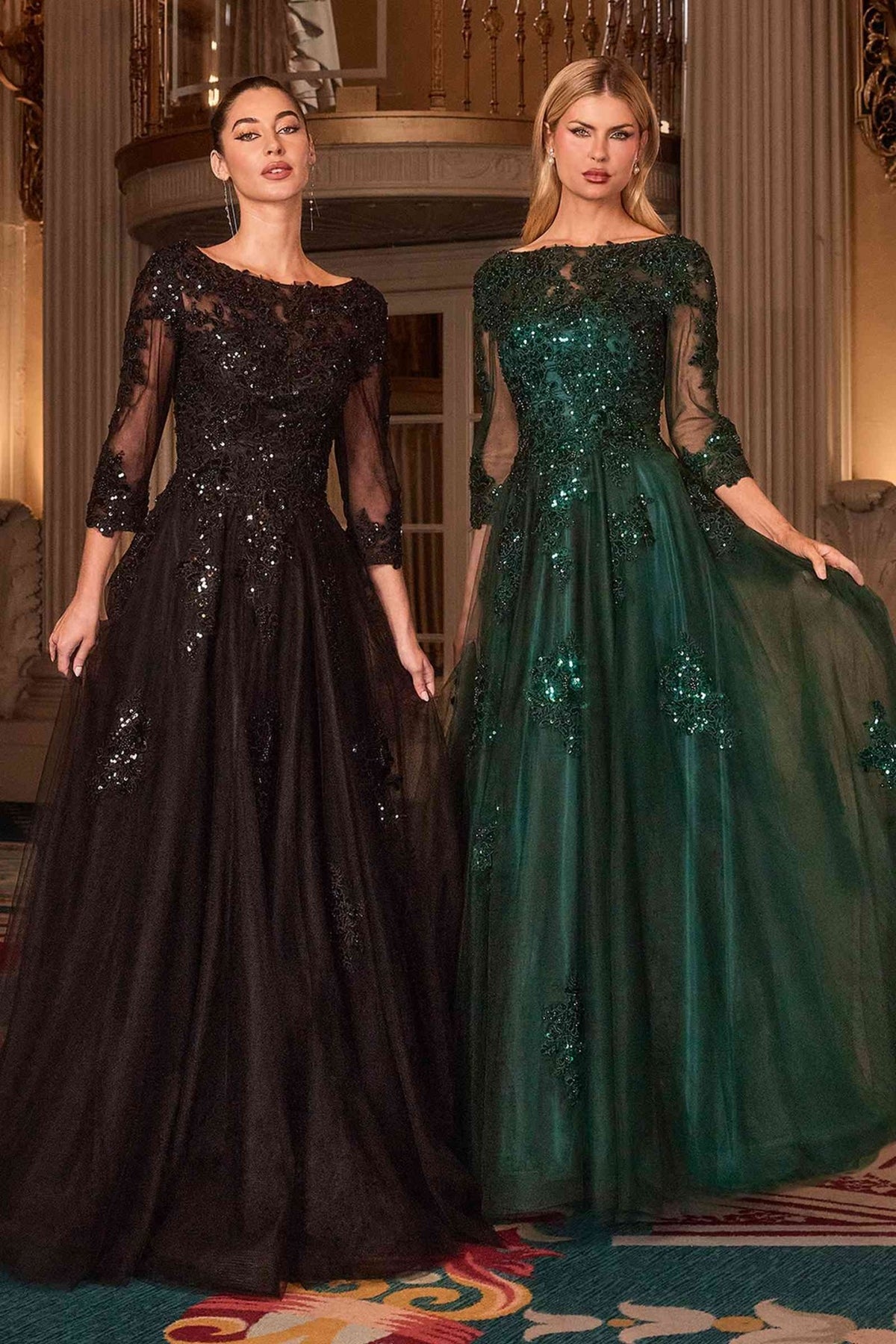 Ladivine J883 Mother of the Bride A-Line Ball Gown Long Sleeve - Luzilly Bridal & Apparel