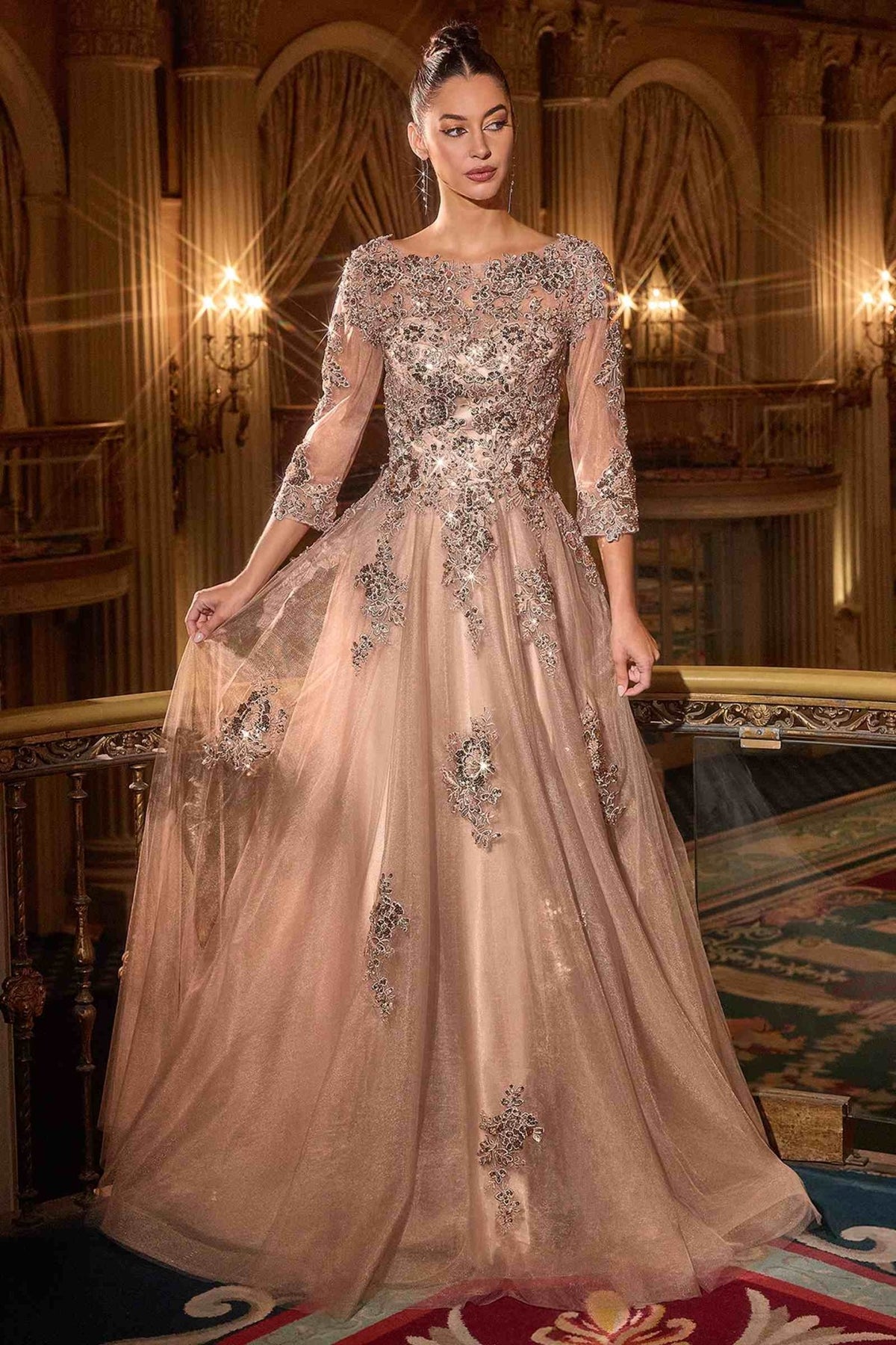 Ladivine J883 Mother of the Bride A-Line Ball Gown Long Sleeve - Luzilly Bridal & Apparel