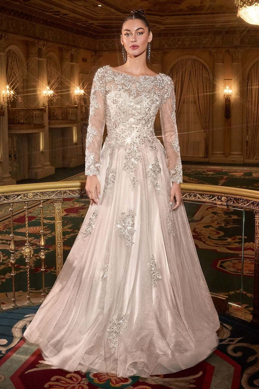 Ladivine J883W Long-Sleeve Lace A-Line Wedding Gown - Luzilly Bridal & Apparel