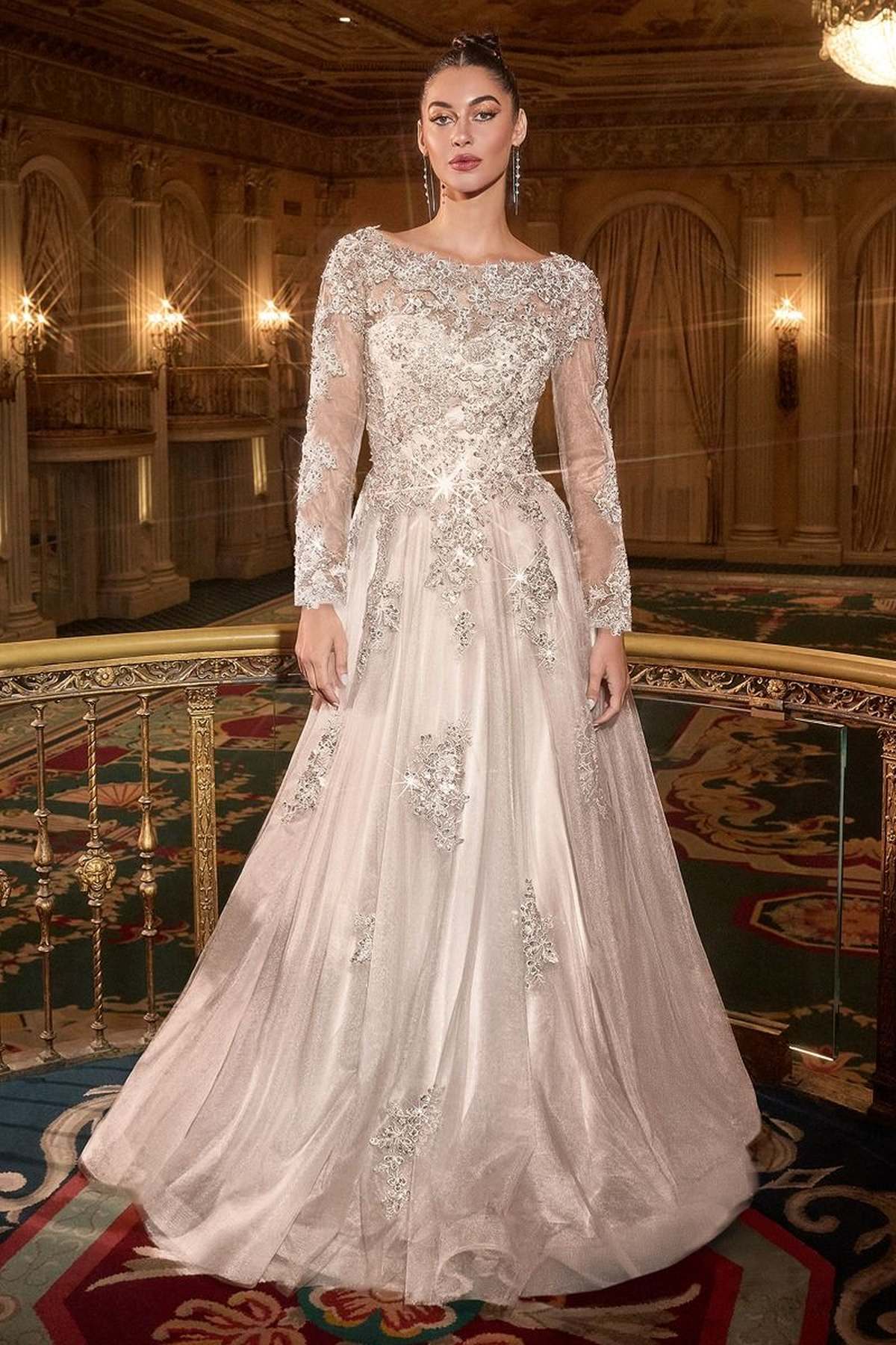 Ladivine J883W Long-Sleeve Lace A-Line Wedding Gown - Luzilly Bridal & Apparel