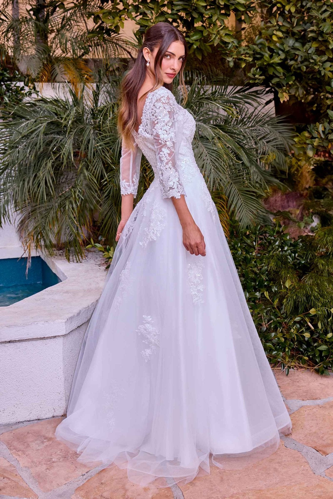 Ladivine J883W Long-Sleeve Lace A-Line Wedding Gown - Luzilly Bridal & Apparel