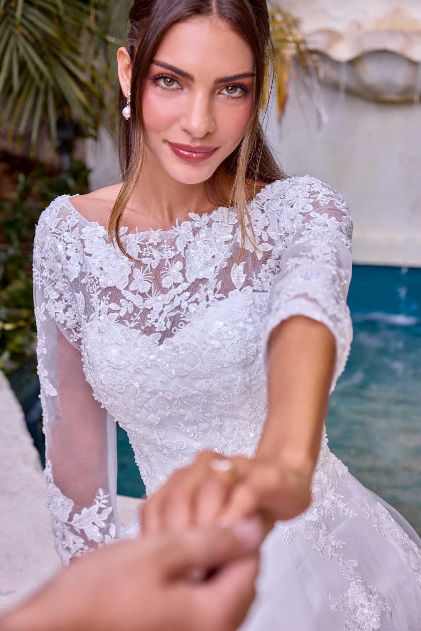 Ladivine J883W Long-Sleeve Lace A-Line Wedding Gown - Luzilly Bridal & Apparel