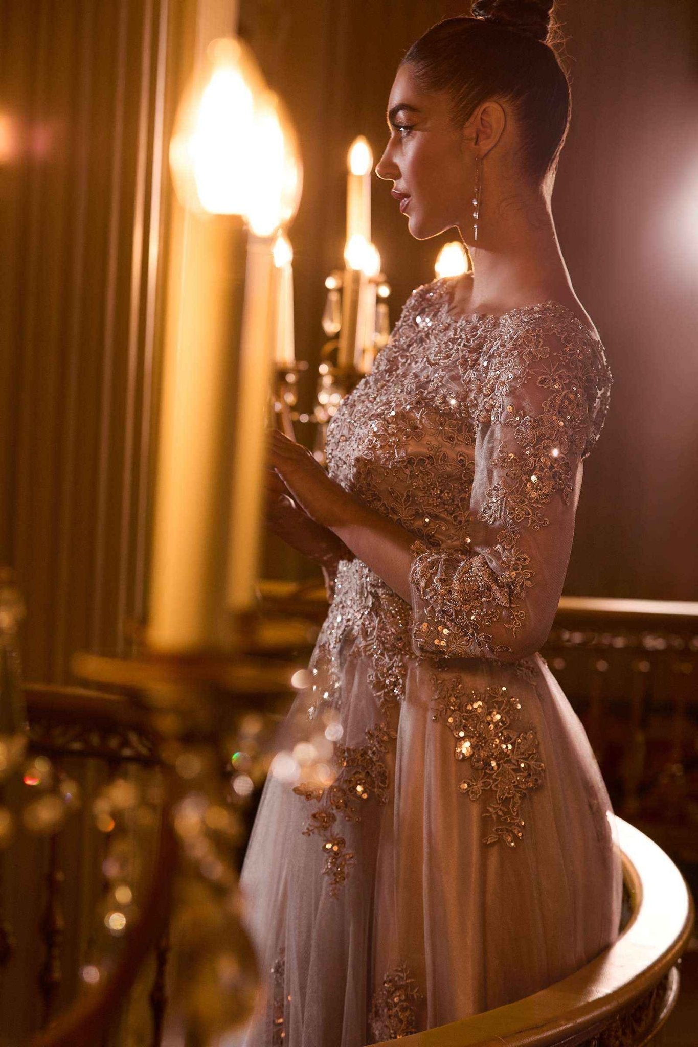 Ladivine J883W Long-Sleeve Lace A-Line Wedding Gown - Luzilly Bridal & Apparel