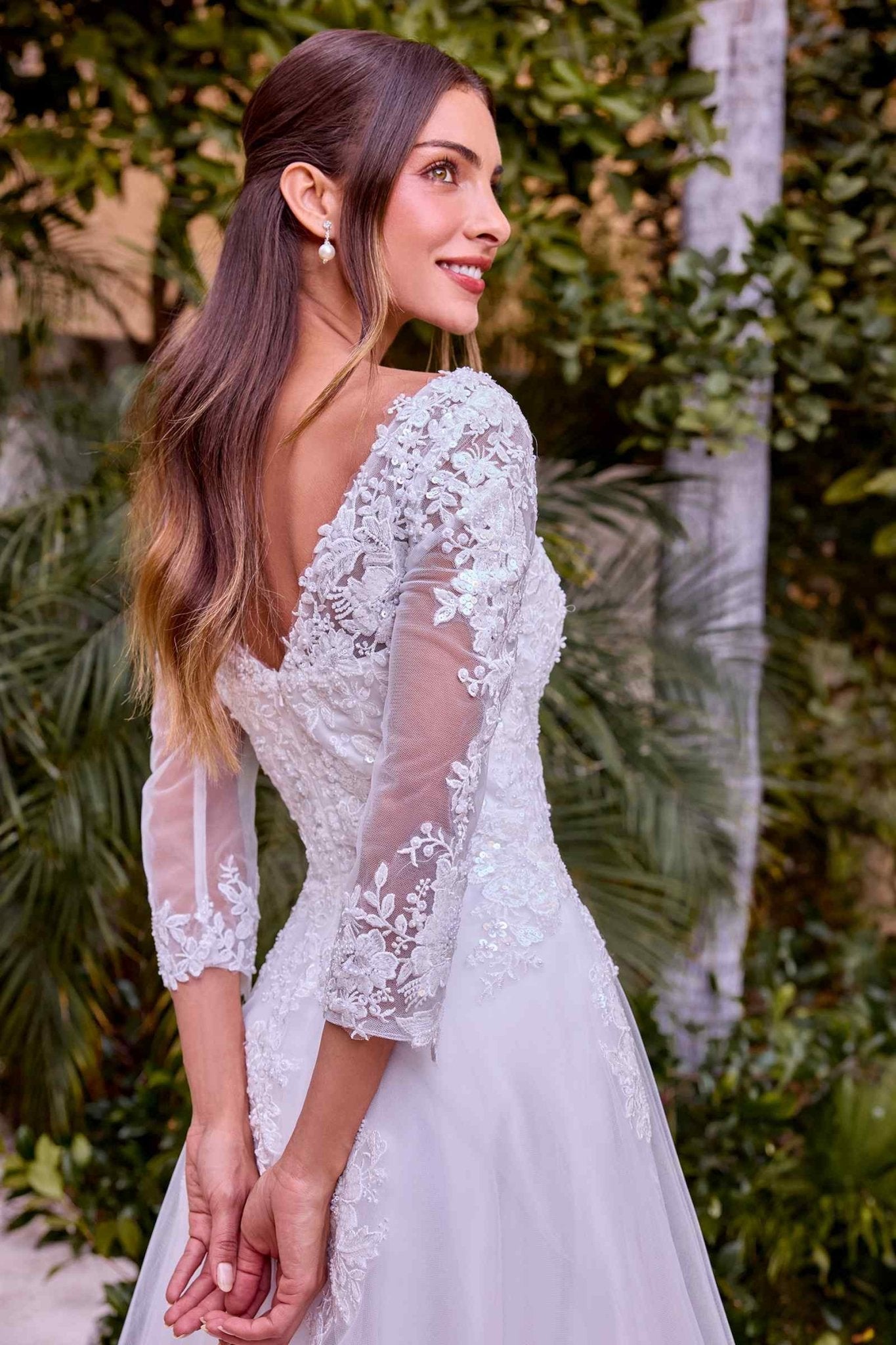Ladivine J883W Long-Sleeve Lace A-Line Wedding Gown - Luzilly Bridal & Apparel