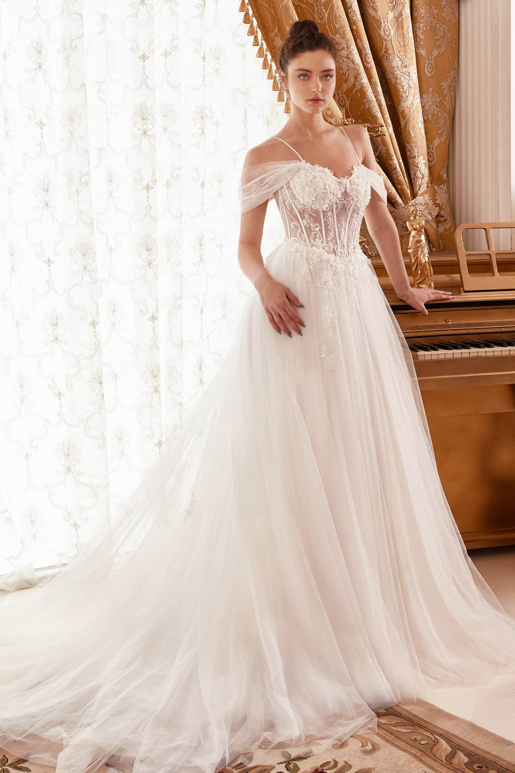 Ladivine WN307 Layered Tulle A-Line Bridal Gown With Corset Bodice - Luzilly Bridal & Apparel