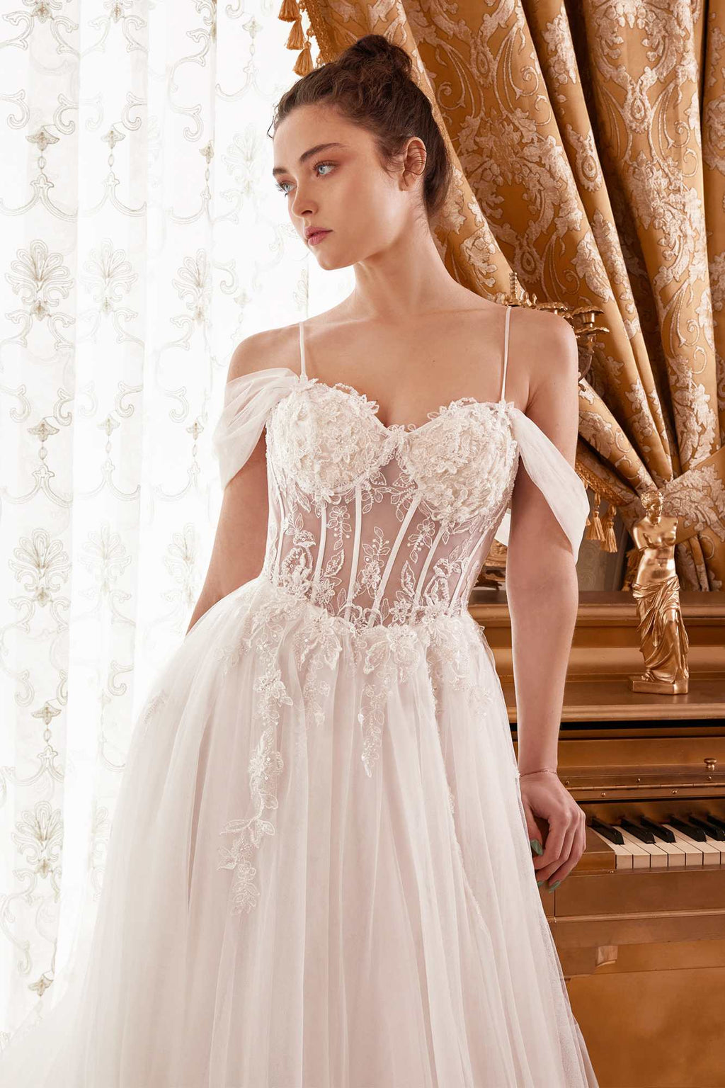 Ladivine WN307 Layered Tulle A-Line Bridal Gown With Corset Bodice - Luzilly Bridal & Apparel