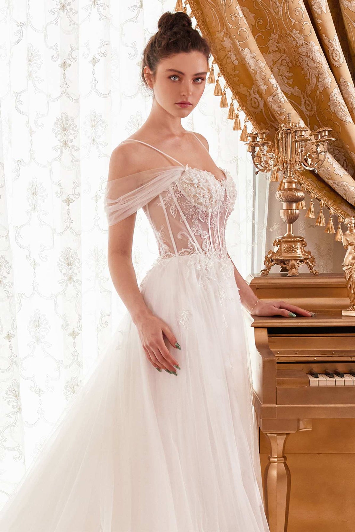 Ladivine WN307 Layered Tulle A-Line Bridal Gown With Corset Bodice - Luzilly Bridal & Apparel