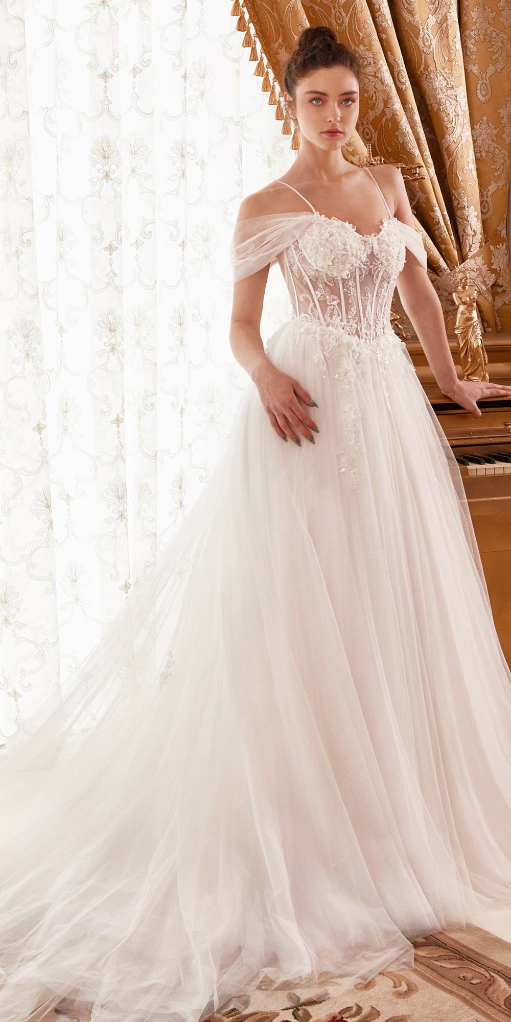 Ladivine WN307 Layered Tulle A-Line Bridal Gown With Corset Bodice - Luzilly Bridal & Apparel