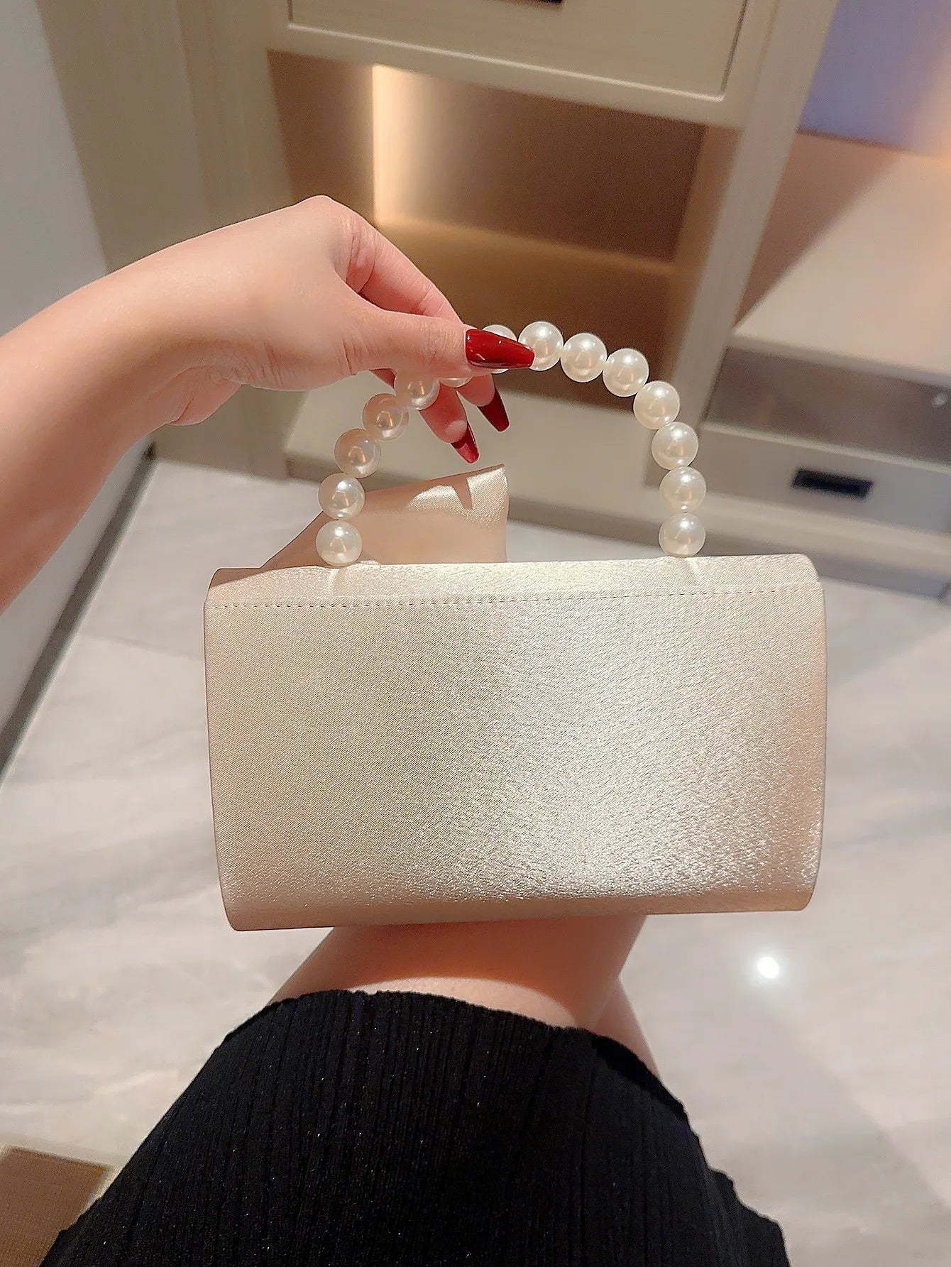 Lady Exquisite Flower Evening Bag | White Wedding Bag & Faux Pearl Handheld Banquet Bag (Party, Prom, Dress Bag) - Luzilly Bridal & Apparel