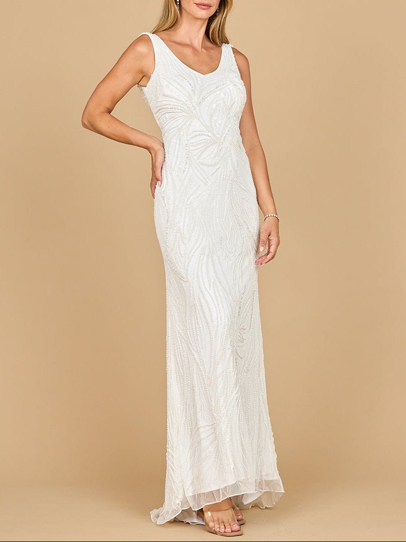 Lara 51200- Beaded Draped Cowl Back Wedding Gown - Luzilly Bridal & Apparel