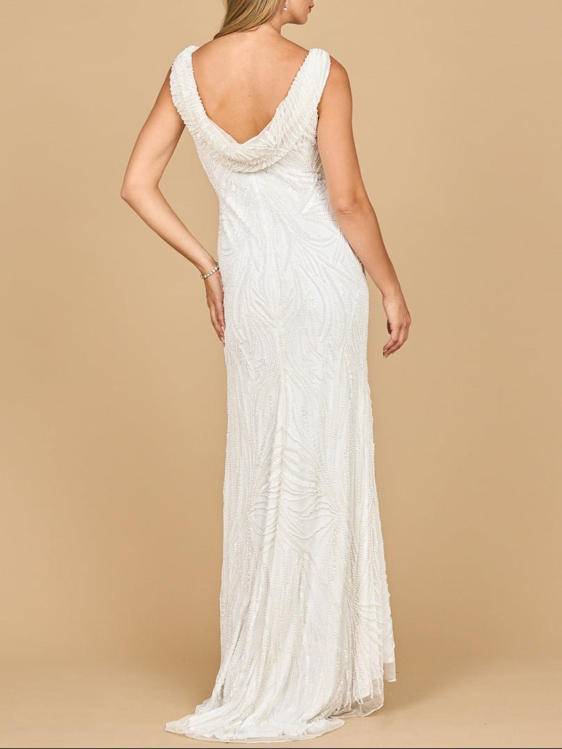 Lara 51200- Beaded Draped Cowl Back Wedding Gown - Luzilly Bridal & Apparel