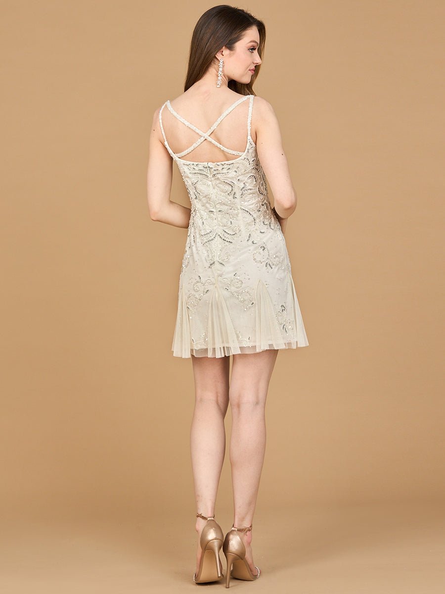 Lara 51211- Beaded Mini Wedding Dress with Godets - Luzilly Bridal & Apparel