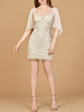 Lara 51213 - Beaded Cape Sleeve Wedding Short Dress - Luzilly Bridal & Apparel