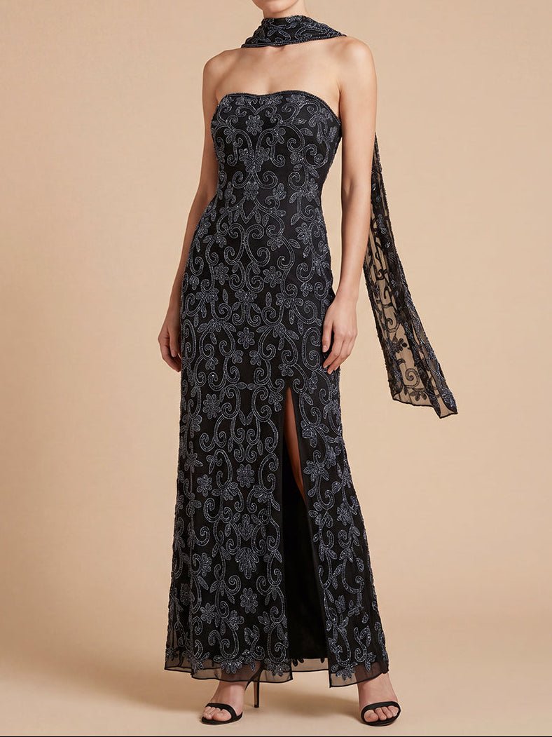 Lara 9916- Strapless Beaded Gown with Scarf - Luzilly Bridal & Apparel