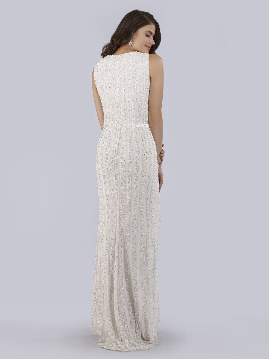 Lara Brand Beaded Faux-Wrap V-Neck Bridal Gown - Luzilly Bridal & Apparel