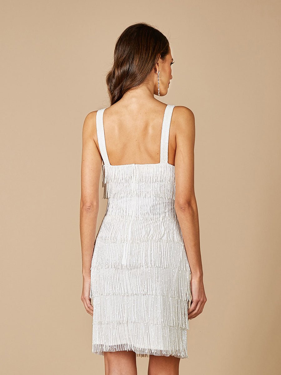 Lara Dakota Beaded Fringe Short Wedding Dress - Luzilly Bridal & Apparel
